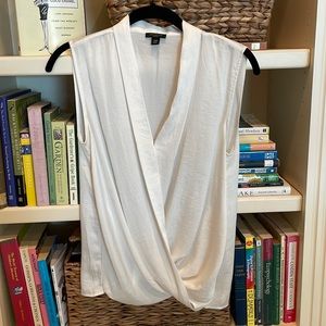 Ann Taylor petites off white wrap style sleeveless blouse